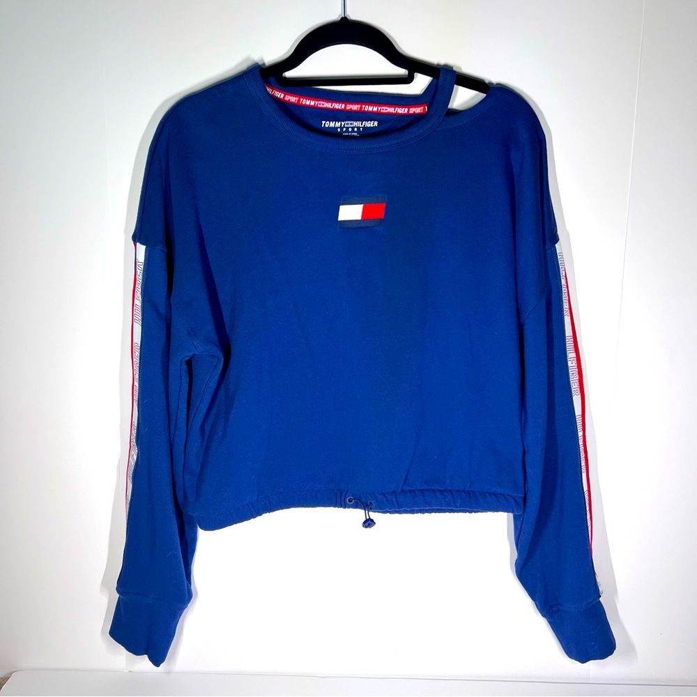 Tommy Hilfiger Sport Crew Neck Sweat Shirt Cropped Sweater with Logo Sleeves